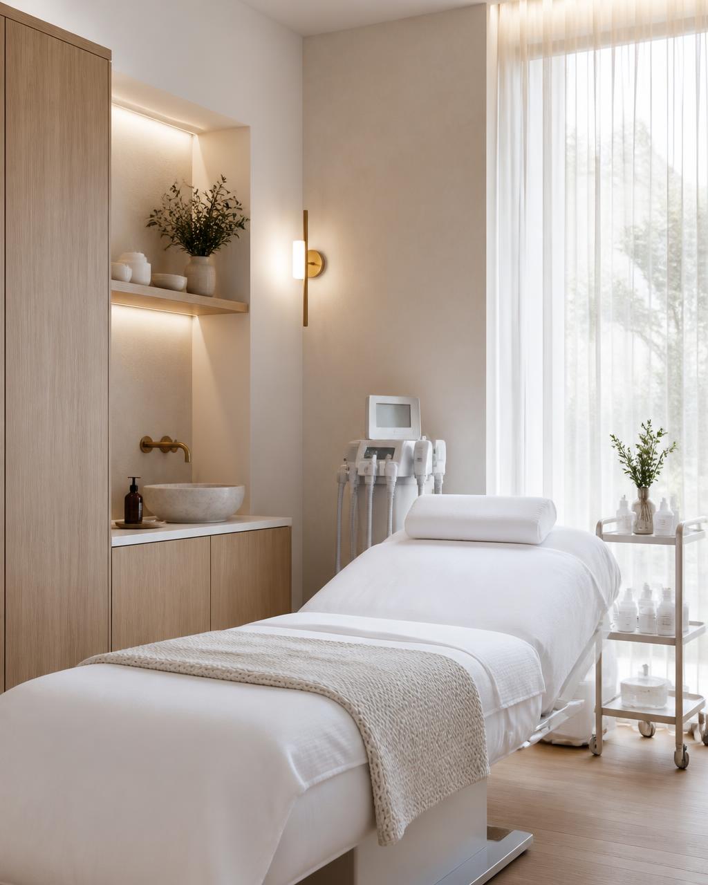 Calm, professionally equipped medical spa treatment room